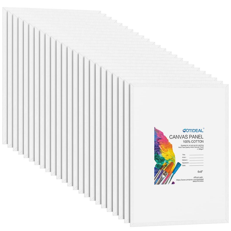 GOTIDEAL Canvases for Painting, 6x8 inch of 24, Professional Primed White Blank Flat Canvas Panels- 100% Cotton Artist Canvas Boards for Acrylics Painting, Oil Watercolor Tempera - Image 2